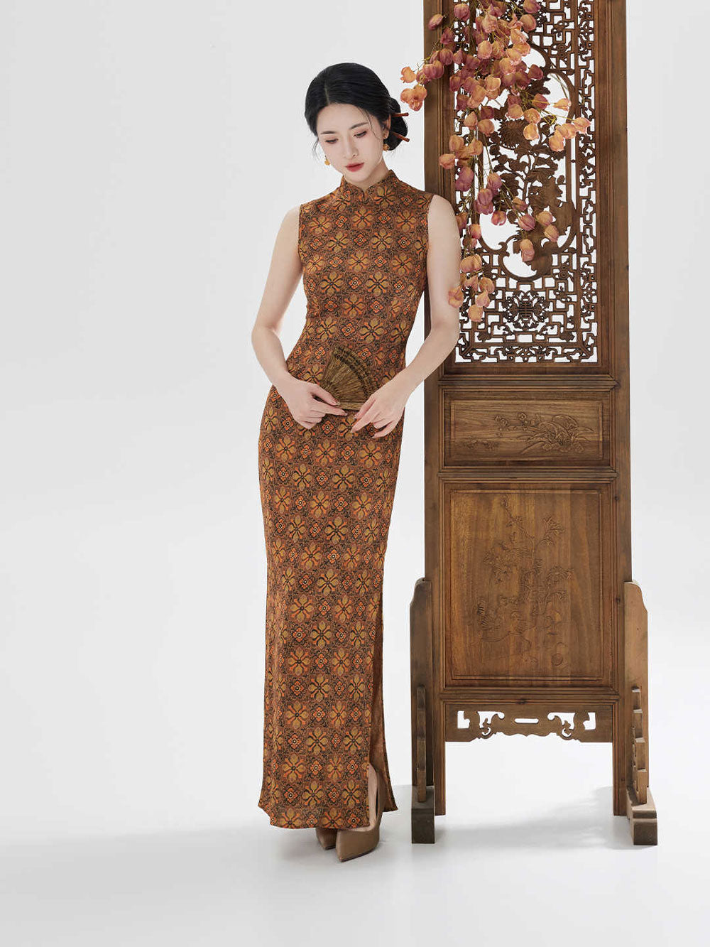 Geometric Jacquard Qipao Cheongsam Dress-06