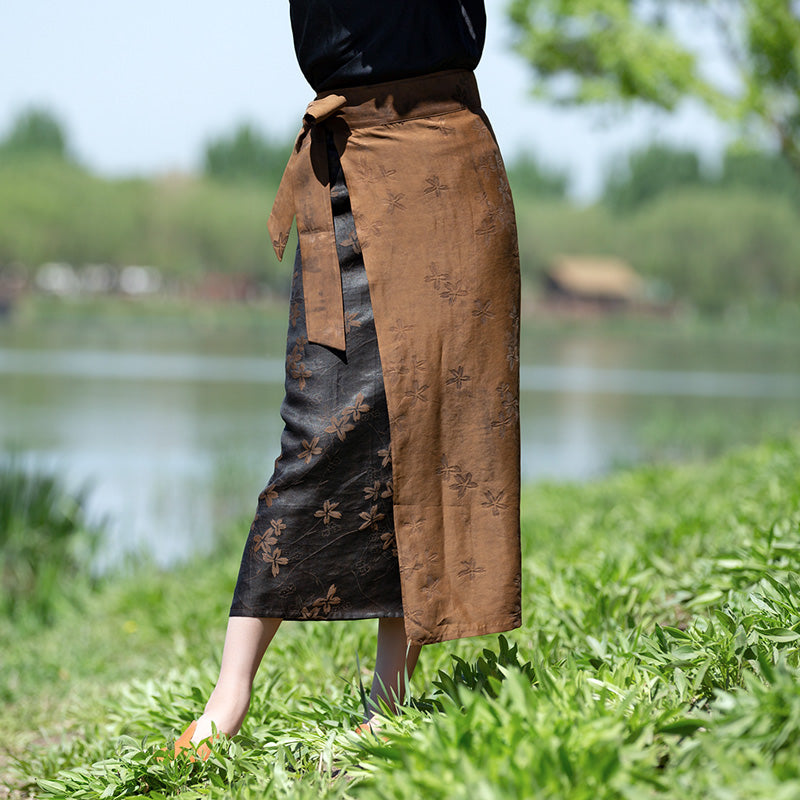 Exclusive Retro Chinese-style Silk Fragrant Cloud Gauze Midi Skirt Mulberry Silk Belted Pencil Skirt-04