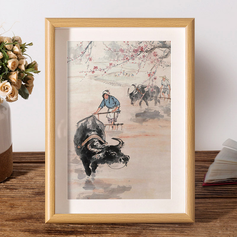 Spring Plowing - Desk Decoration Ornament Chinese Landscape Painting