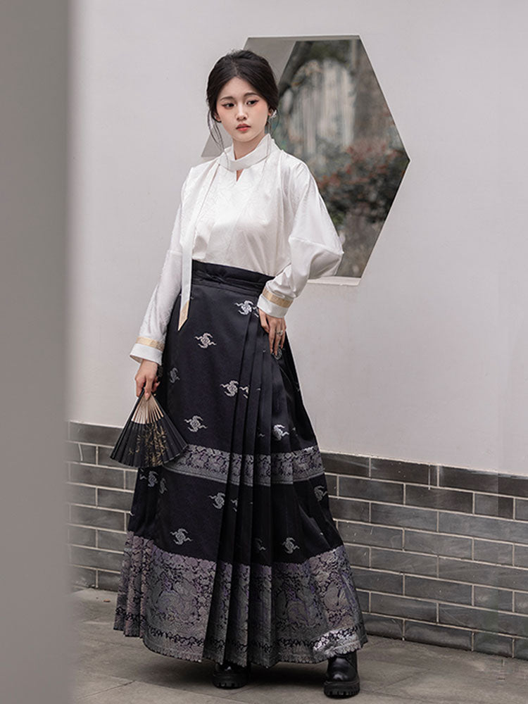 Ocean Wave Pattern Woven Gold Traditional Chinese Retro Pattern Mamianqun Skirt-04