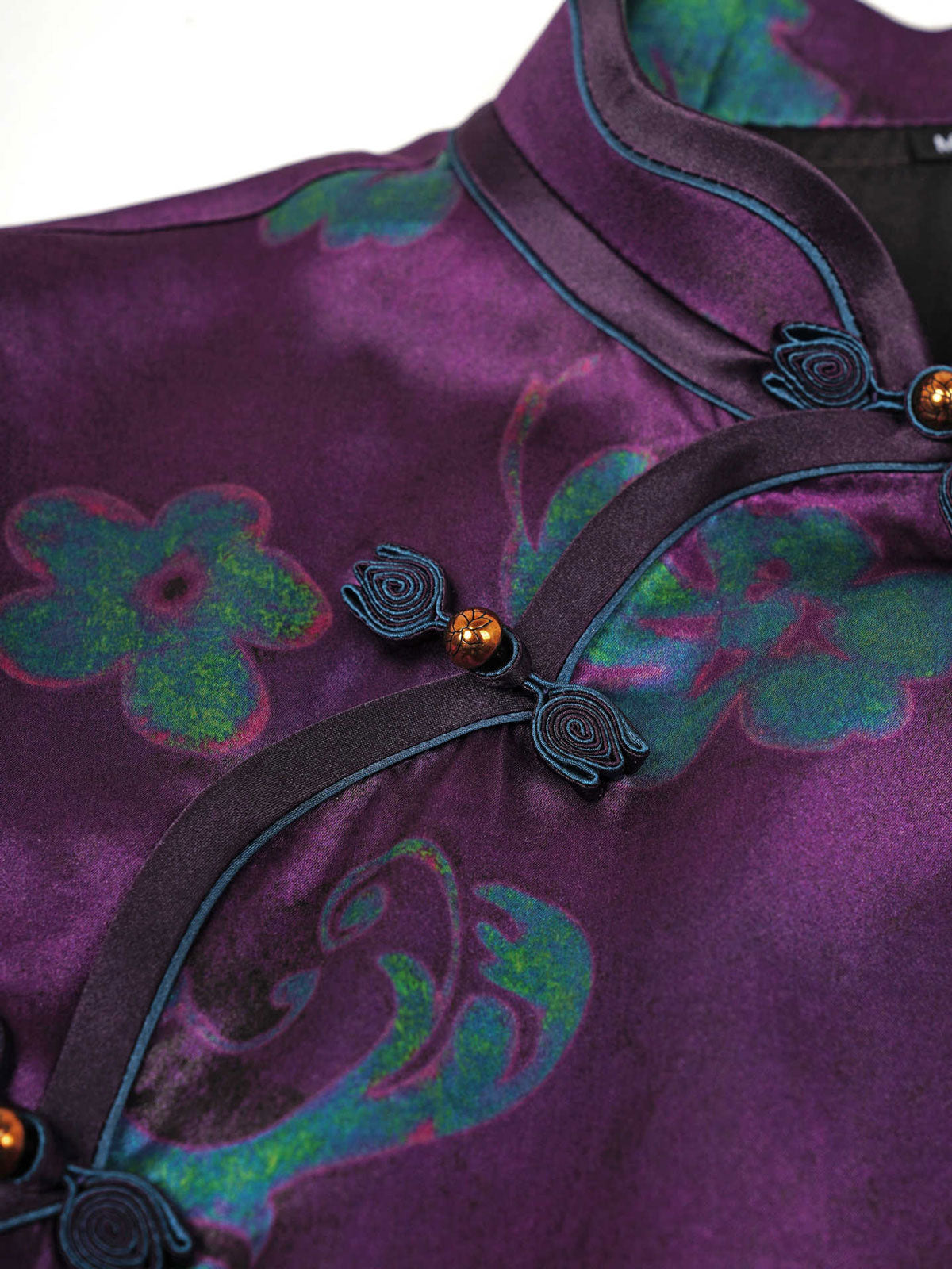 Purple Vintage Floral Handmade Mulberry Silk Qipao Cheongsam Dress-05