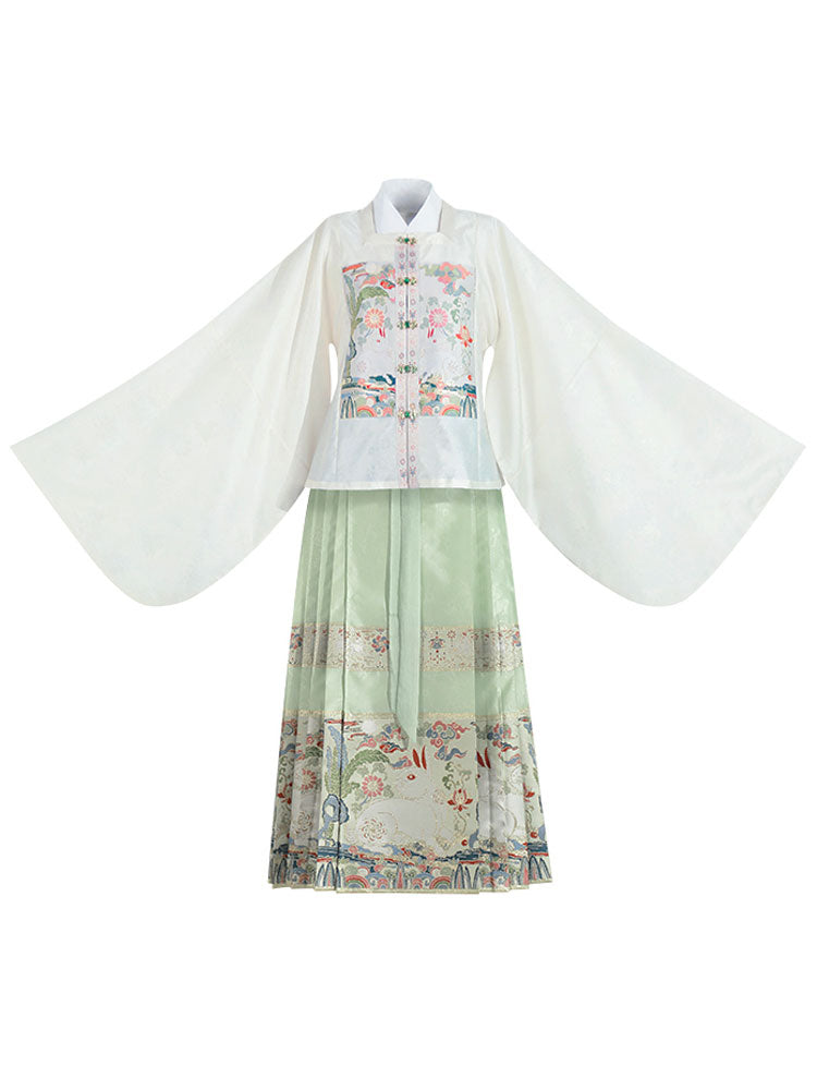 Jade Rabbit Gazing at the Moon - Ming Dynasty Style Hanfu Mamianqun Skirt Set-03