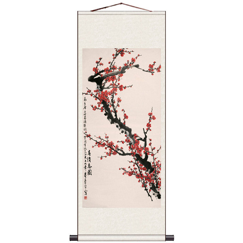 Traditional Chinese-style Freehand Painting of Plum Flowers and Autumn Scenery Silk Scroll Hanging Painting Chinese Style Wall Decoration Art-01