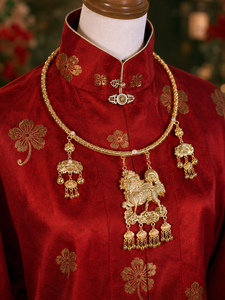 Ming-Style Qilin Ping’an Lock Yingluo Necklace-02