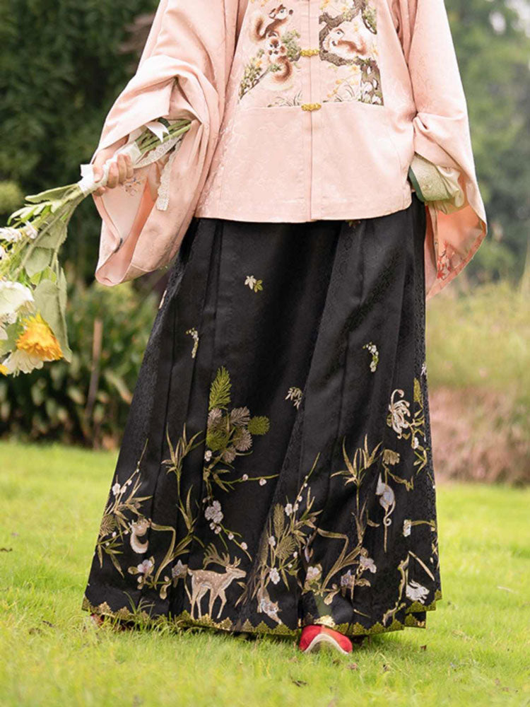 Deer and Plum Blossom - Fun Animal Zoo Series MaMianqun Skirt Daily Hanfu Skirt-02