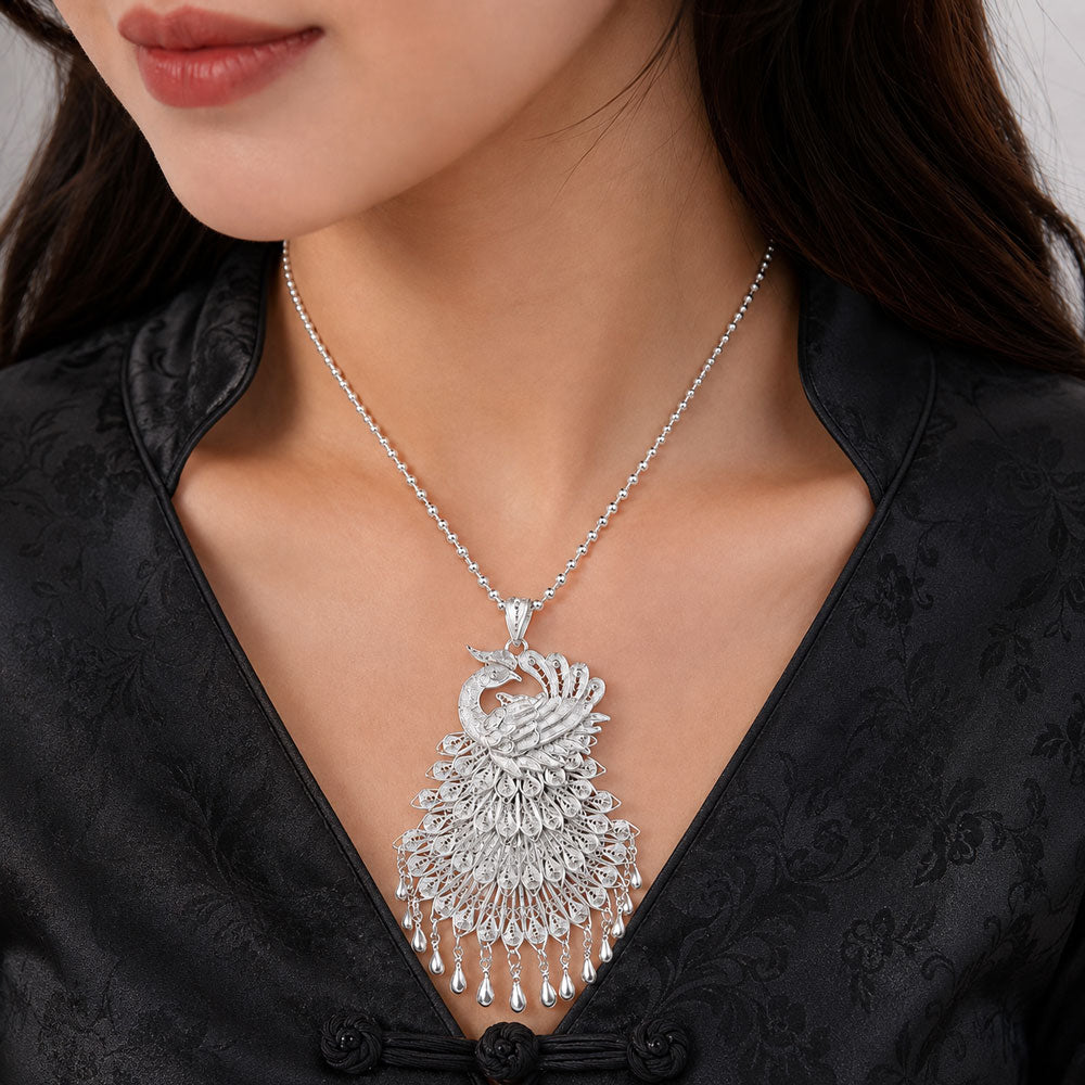 Chinese Heritage Phoenix Filigree Statement Pendant in 999 Fine Silver-02
