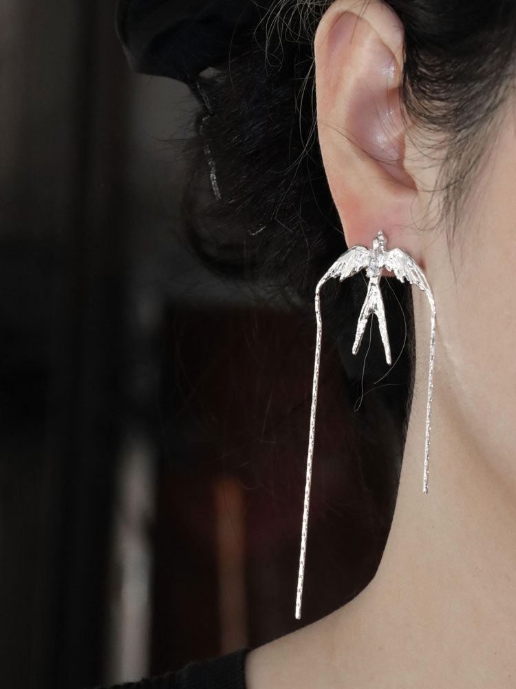 Lucky Swallow – S930 Handforged Chinese Silver Earrings with Tassel Accents-03