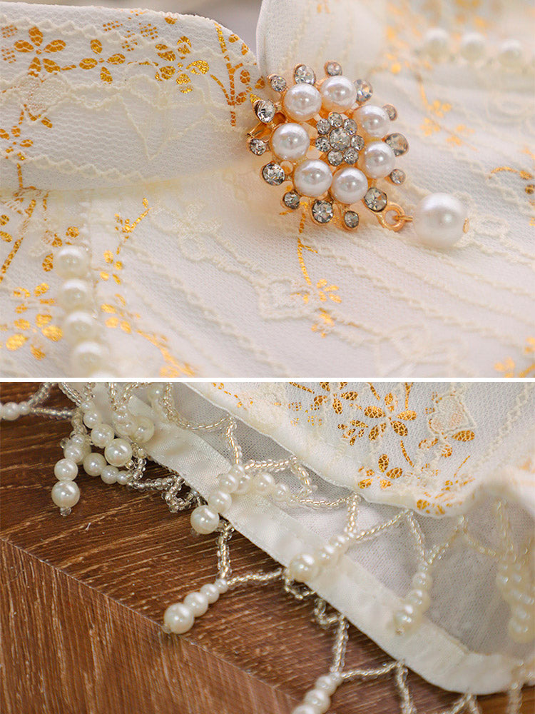 Vintage Elegant Cream White Lace Gold Foil Printed Qipao Cheongsam Dress-06
