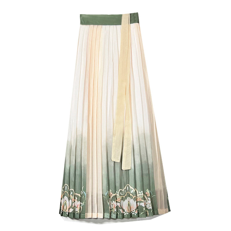 Chinese Style Han Element Printed Pleated Skirt for Women-02