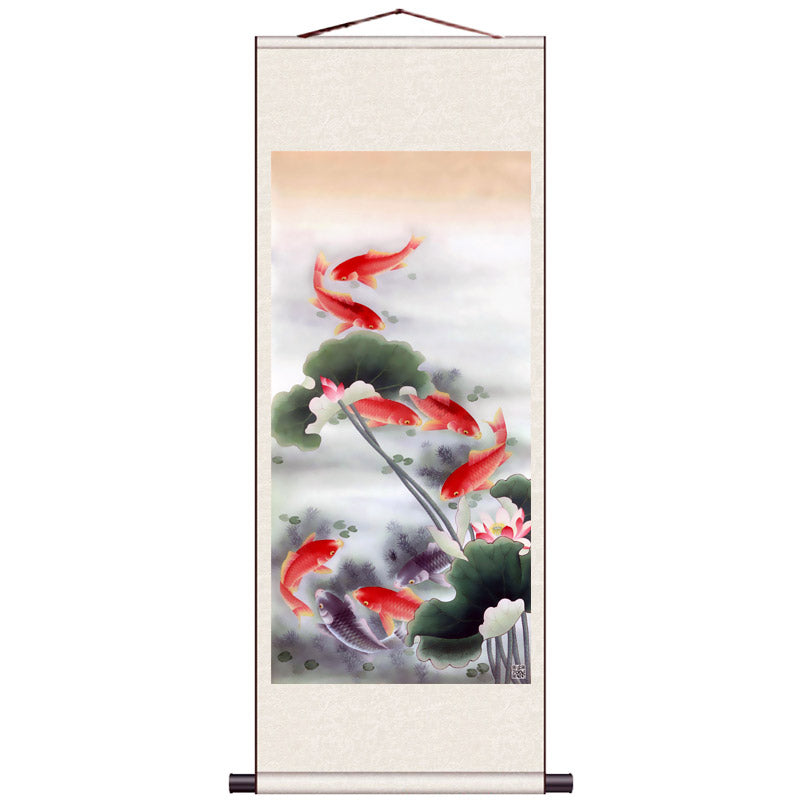 chinese paper fishes on bamboo poles Nine Fish Painting, Six Fish Painting