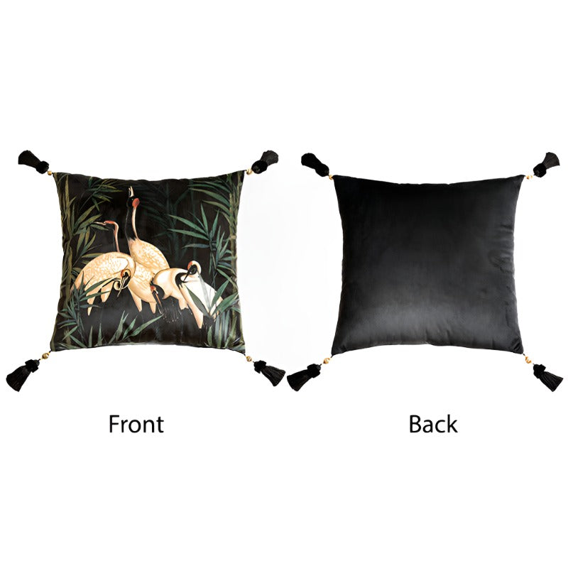 Green Chinese Style Auspicious Crane and Bamboo Series Throw Pillow-05