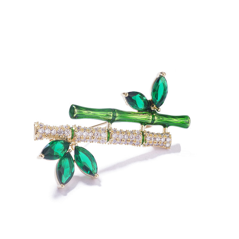 Classic Bamboo Leaf Brooch with Cubic Zirconia Chinese Style Jewelry Gift-03