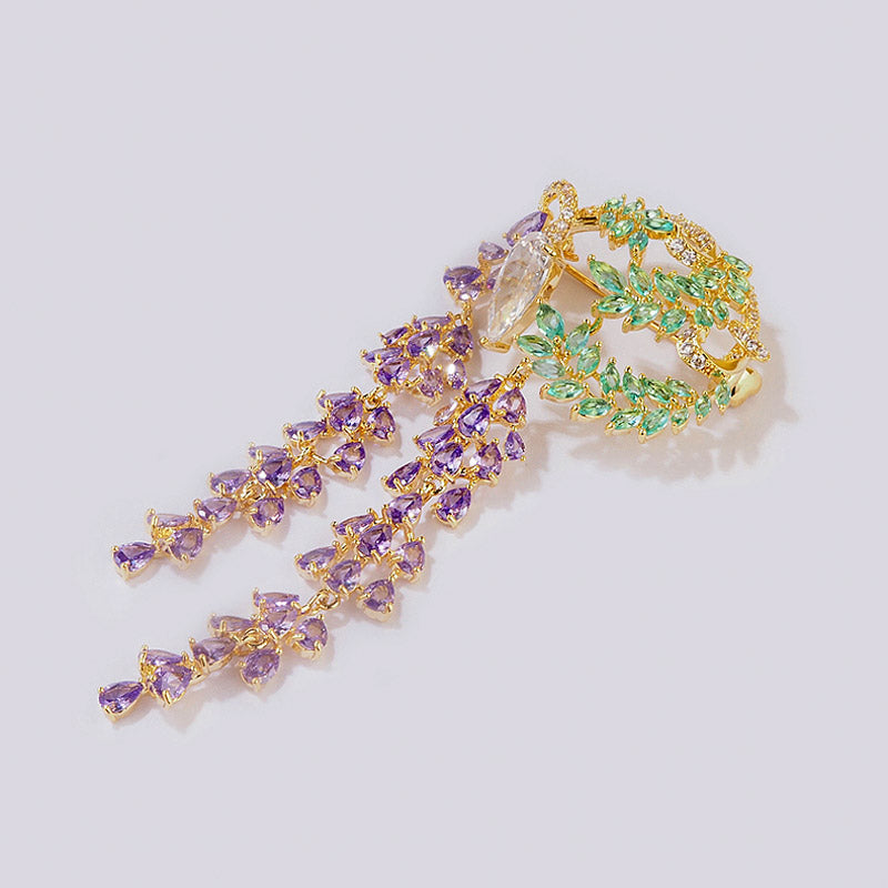 Nature Inspired Romantic Purple Wisteria Exquisite Crystal Tassel Brooch Pin Jewelry Gift-02
