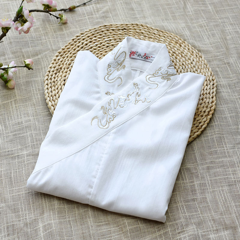 Morden Chinese Style Embroidered Crane Cross Collar Hanfu Shirt Top-02