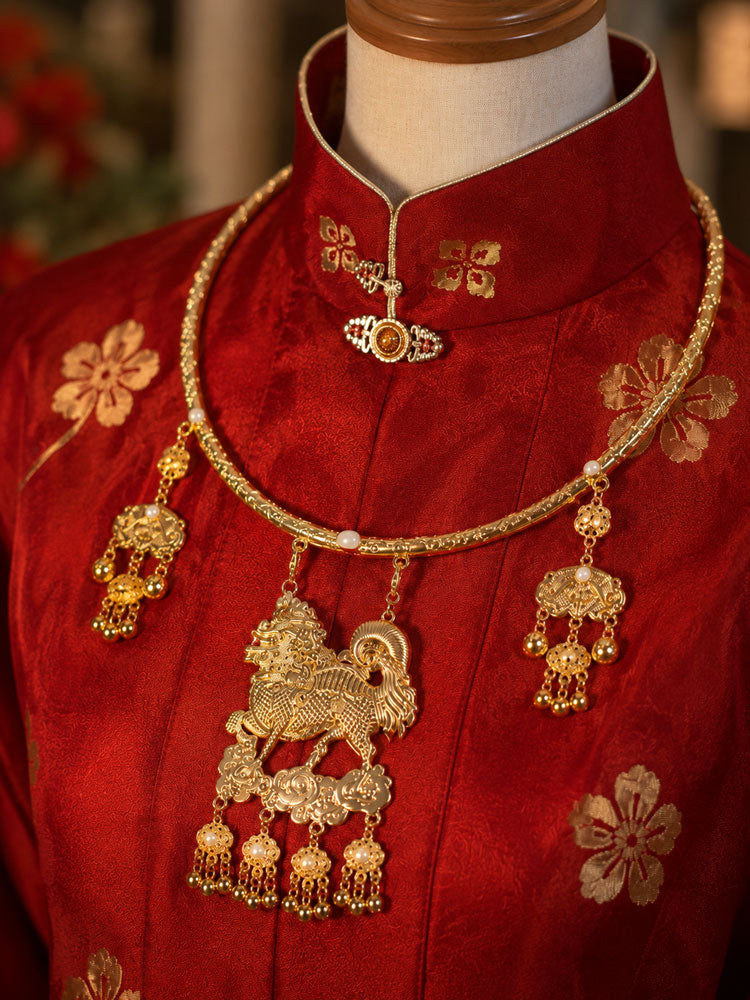 Ming-Style Qilin Ping’an Lock Yingluo Necklace-03