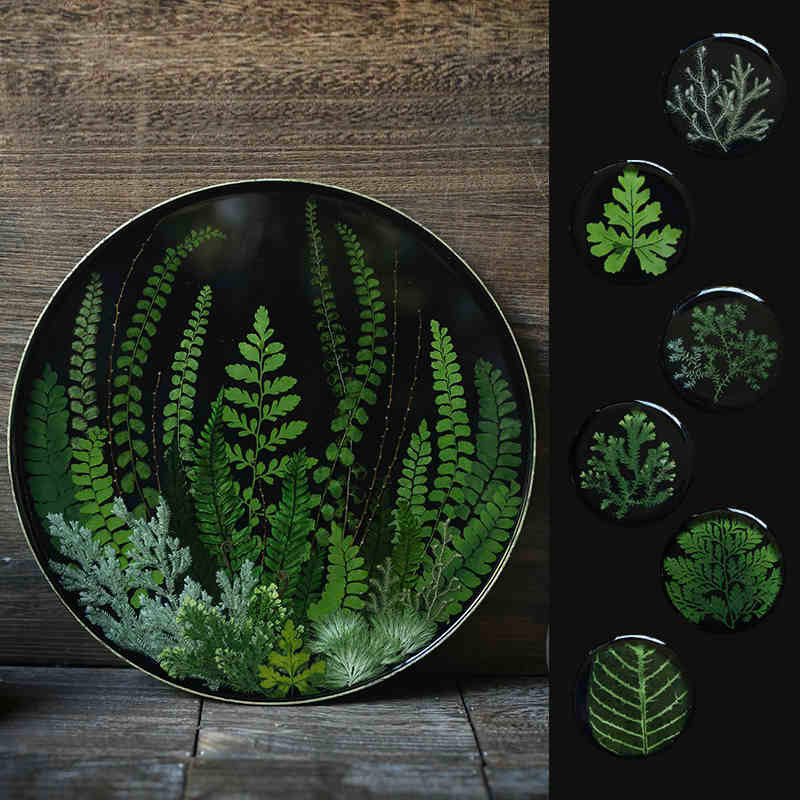 Handcrafted Natural Fern Round Lacquer Tray - Traditional Chinese Non-Heritage Lacquerware Tray-04