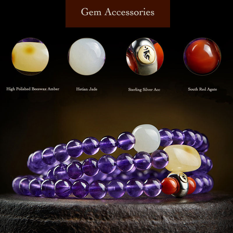 Multi-circle Natural Clear Purple Amethyst Raw Crystal Bracelet with Multiple Gemstones-04