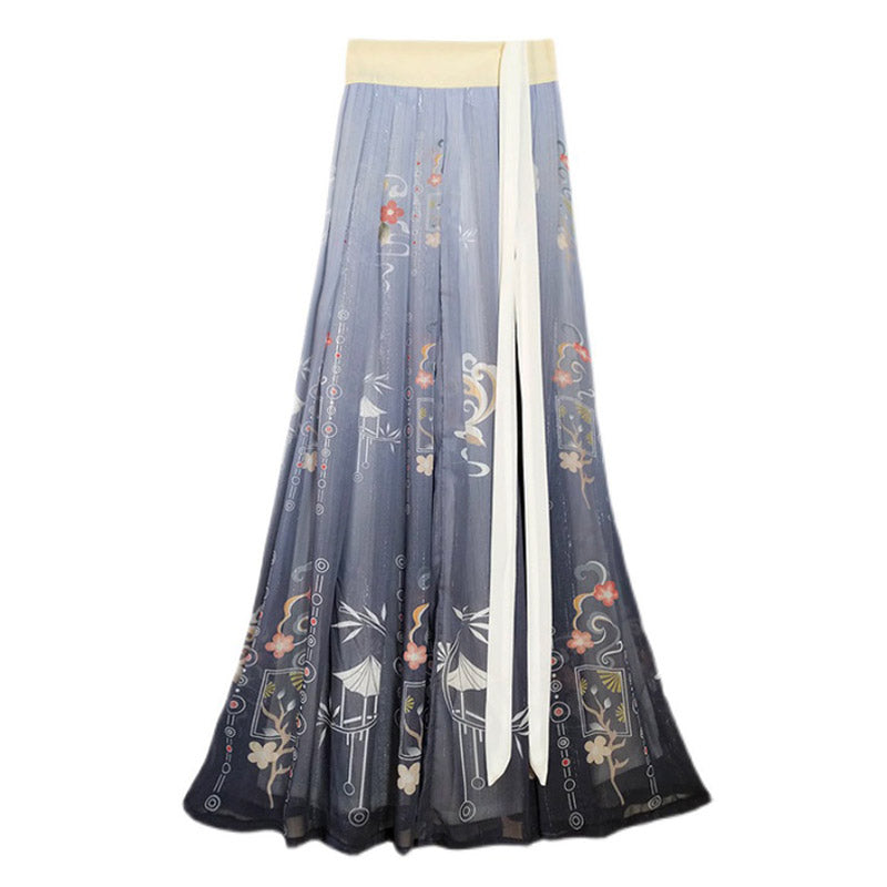 Chinese Style Han Element Printed Pleated Skirt for Women-04