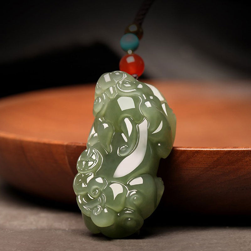 Natural Xinjiang Hetian Jade Green Jade Pixiu「Fortune and Prosperity」Pendant Jade Pendant Necklace Jewelry Gift-04