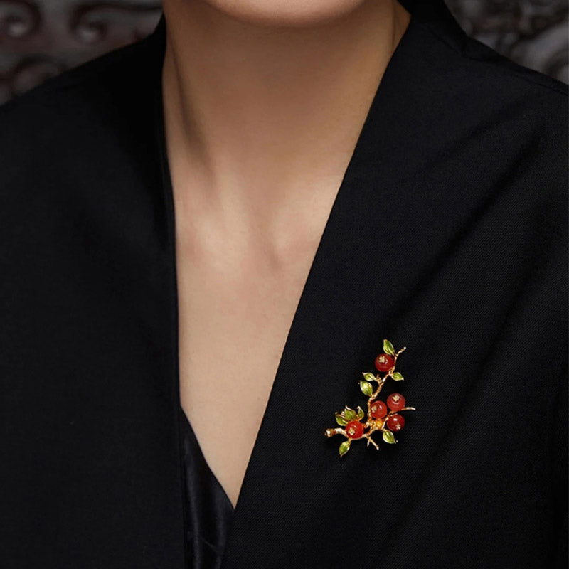 "Shi Shi Ru Yi" - Natural Beauty Glass Persimmon Brooch Perfect Jewelry Gift-04