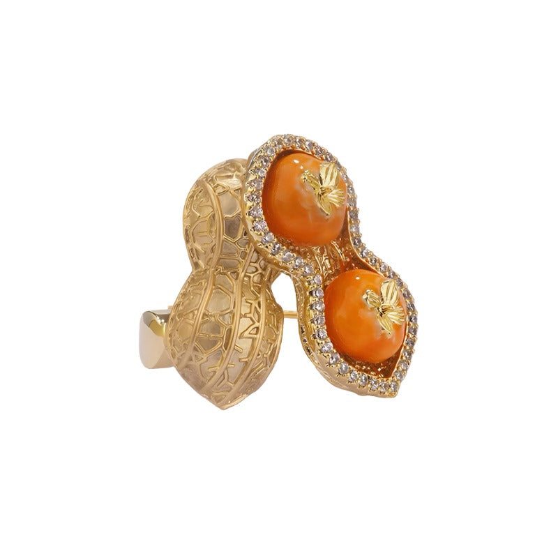 "Hao Shi Fa Sheng" - Natural Inspired Peanut and Persimmon Brooch for Women-04