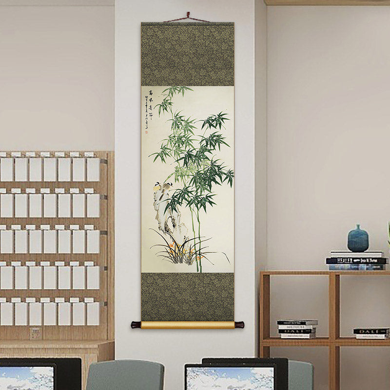 Chinese Classical Bamboo Silk Scroll Hanging Painting for Bookroom Art Space Decoration-04