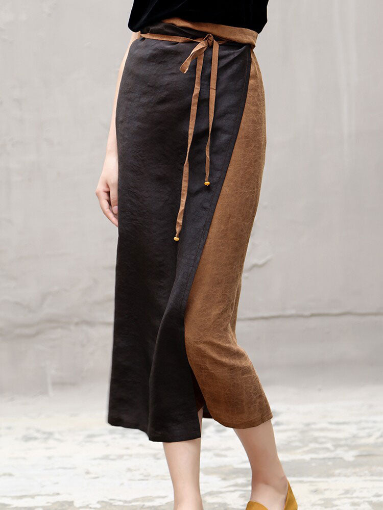 Exclusive Retro Chinese-style Silk Fragrant Cloud Gauze Midi Skirt Mulberry Silk Belted Pencil Skirt-09