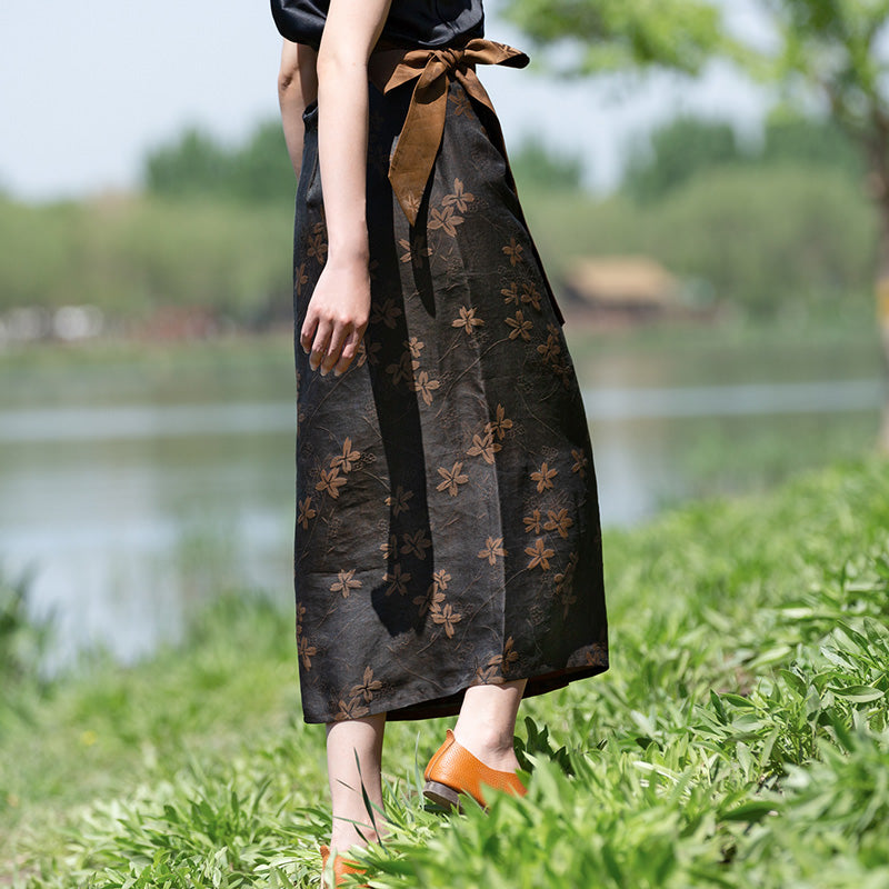 Exclusive Retro Chinese-style Silk Fragrant Cloud Gauze Midi Skirt Mulberry Silk Belted Pencil Skirt-05