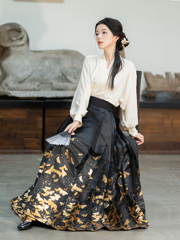 Golden Butterfly in a Dream - Mamianqun Hanfu Skirt-03