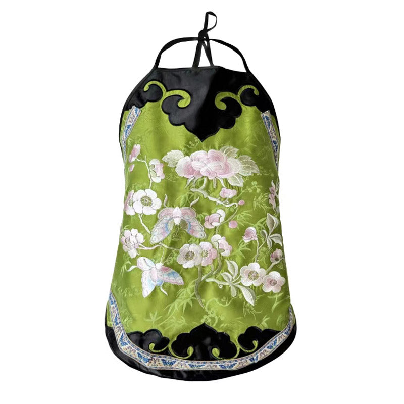 Vintage Chinese Silk Camisole with Floral and Butterfly Embroidery Hanfu Undershirt-01