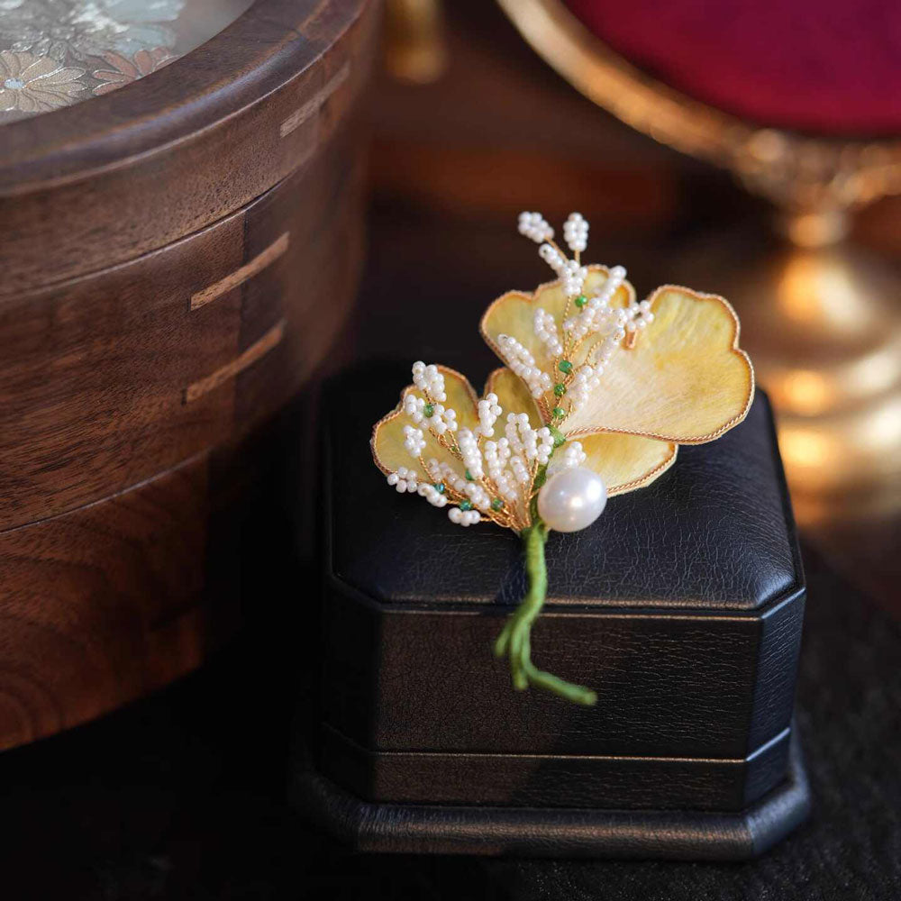 Chinese Ronghua Ginkgo Leaf Brooch — Elegant Gift for Her-03