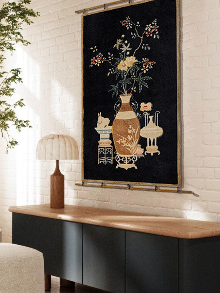 Oriental Classical Vase & Blossom Tapestry Wall Decor-04