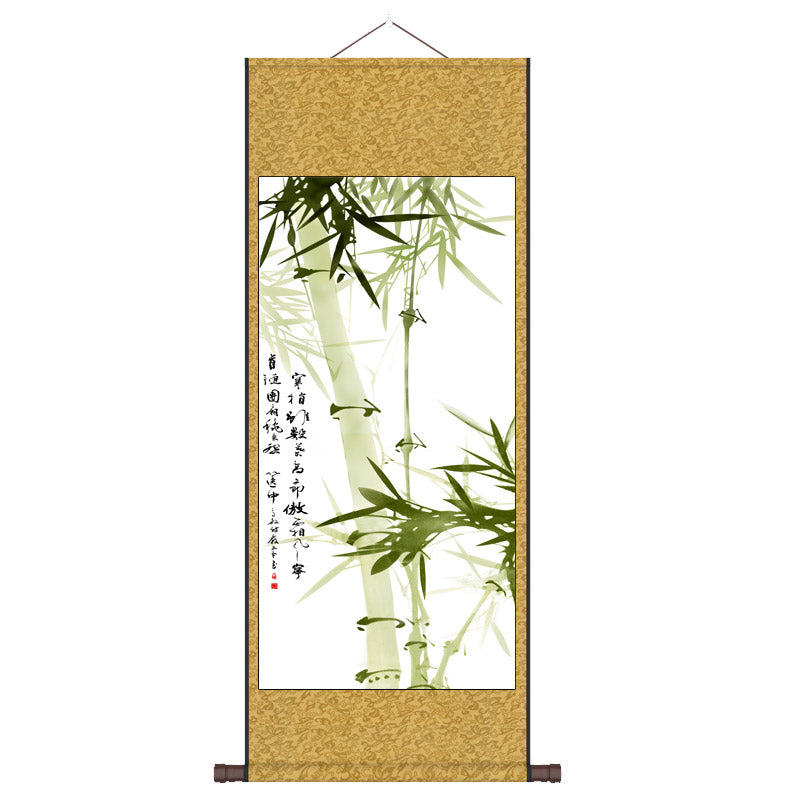 "Zhu Bao Ping An" - Blessings of Peace Brought by Lucky Bamboo, Silk Scroll Hanging Painting Reproduction Wall Decor Art-04