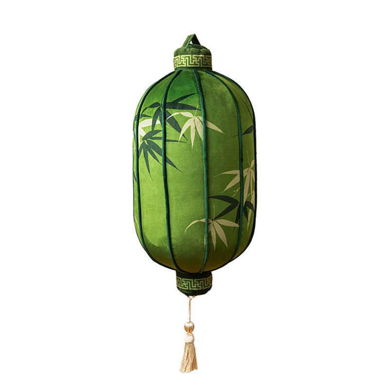Chinese Style Lantern/Fan Shaped Green Auspicious Crane and Bamboo Pattern Decorative Throw Pillow-04