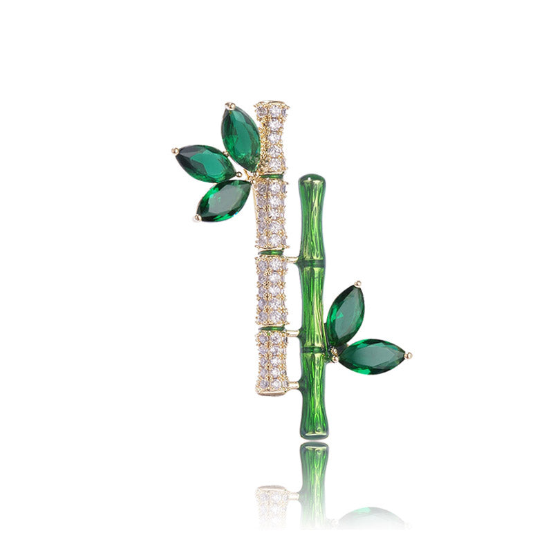 Classic Bamboo Leaf Brooch with Cubic Zirconia Chinese Style Jewelry Gift-05