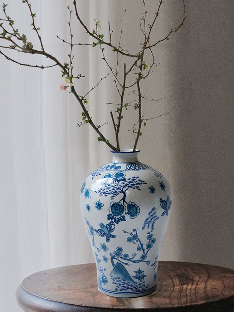 Song Dynasty-Inspired Elegance Hand-Painted Blue & White Porcelain Vase-04