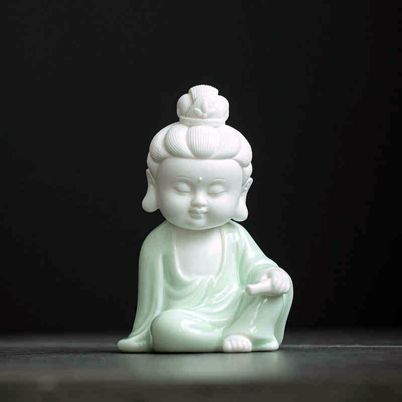 Handcrafted Celadon Chinese Zen-Style Ceramic Buddha Statue-01