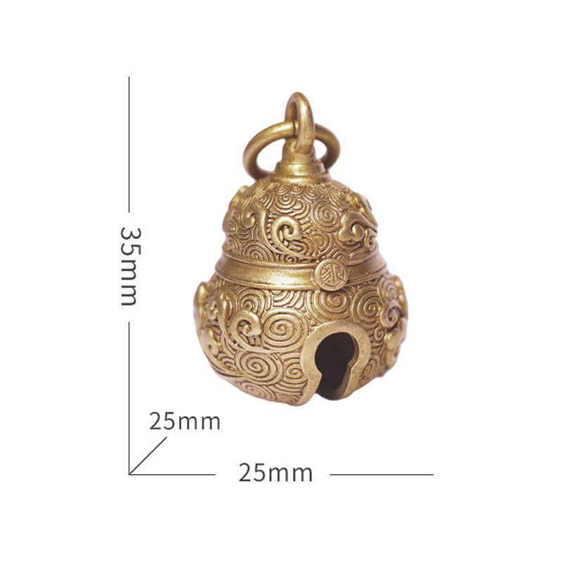 Vintage Chinese Auspicious Cloud Pattern Handcrafted Brass Gourd-shaped Bell Pendant-04