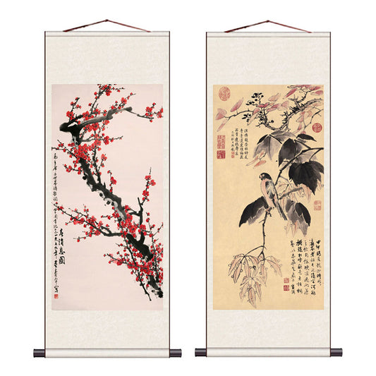 Traditional Chinese-style Freehand Painting of Plum Flowers and Autumn Scenery Silk Scroll Hanging Painting Chinese Style Wall Decoration Art-02