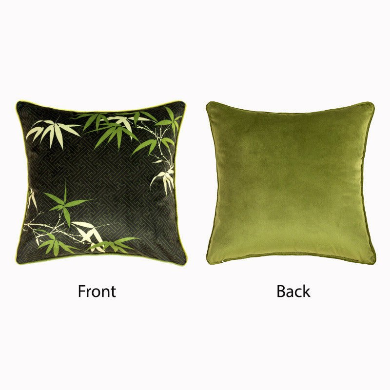 Green Chinese Style Auspicious Crane and Bamboo Series Throw Pillow-02