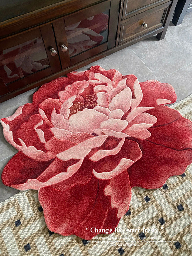 Chinese Style "Blooming Prosperity" Pink Peony Flower Shaped Carpet Home Decoration-04
