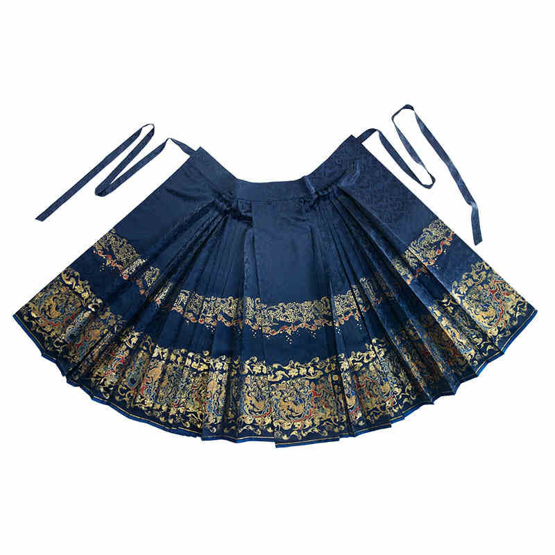 Inspired by Ancient Textile Motifs - Dark Patterned Woven Gold Mamianqun Skirt-03