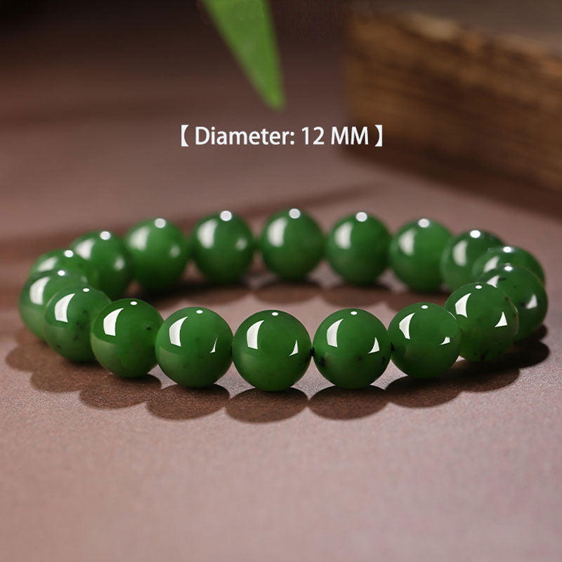 Chinese Classic Minimalist Design Xinjiang Hetian Jade Green Jade Beaded Bracelet