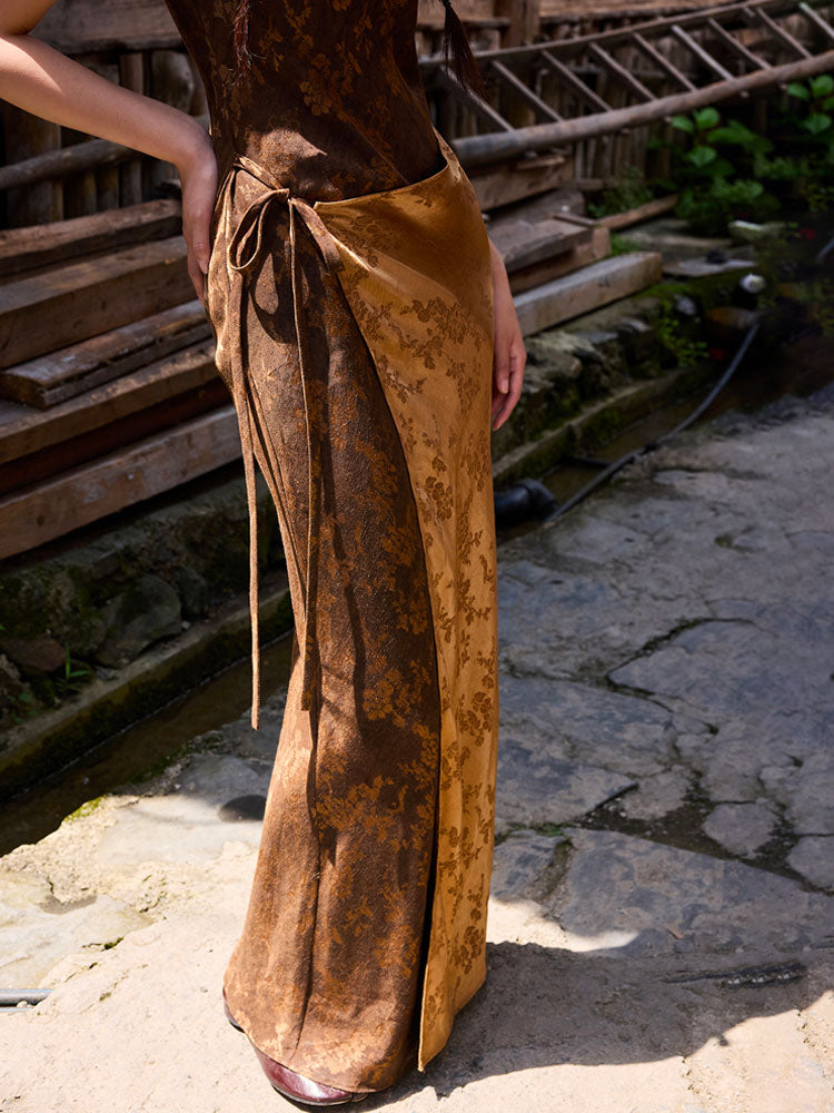 Chinese Vintage Floral Slim Fit Mulberry Silk Xiangyunsha Camisole Dress-06