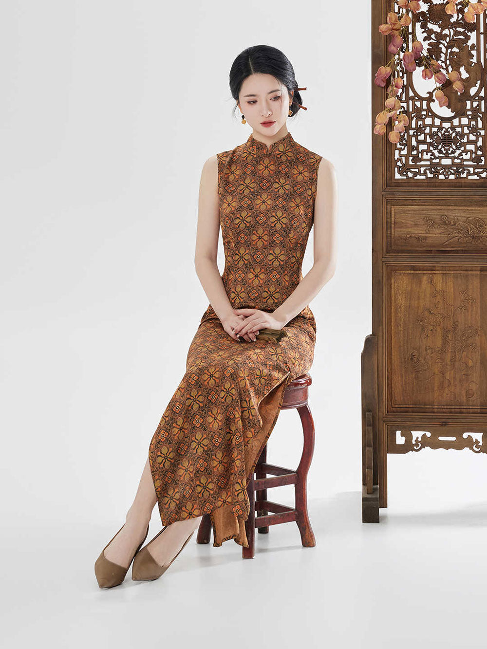 Geometric Jacquard Qipao Cheongsam Dress-07