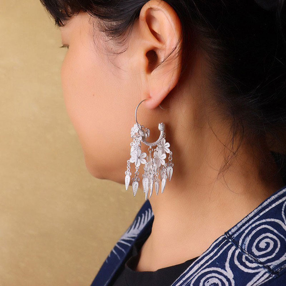 Handmade Auspicious Chinese Dragon Filigree Silver Earrings-06
