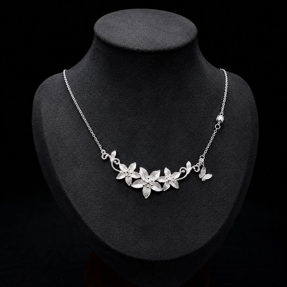 Triple Lily Filigree Necklace in 999 Fine Silver-04