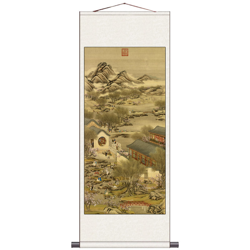 Leisure Time at the Yuanmingyuan in the Twelfth Month of the Yongzheng Reign - Traditional Chinese Silk Scroll Painting Reproduction-04