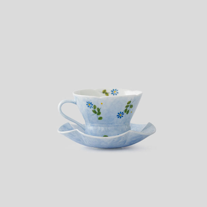 Sky-Blue Daisy Hand-Painted Porcelain Tea Cup-05