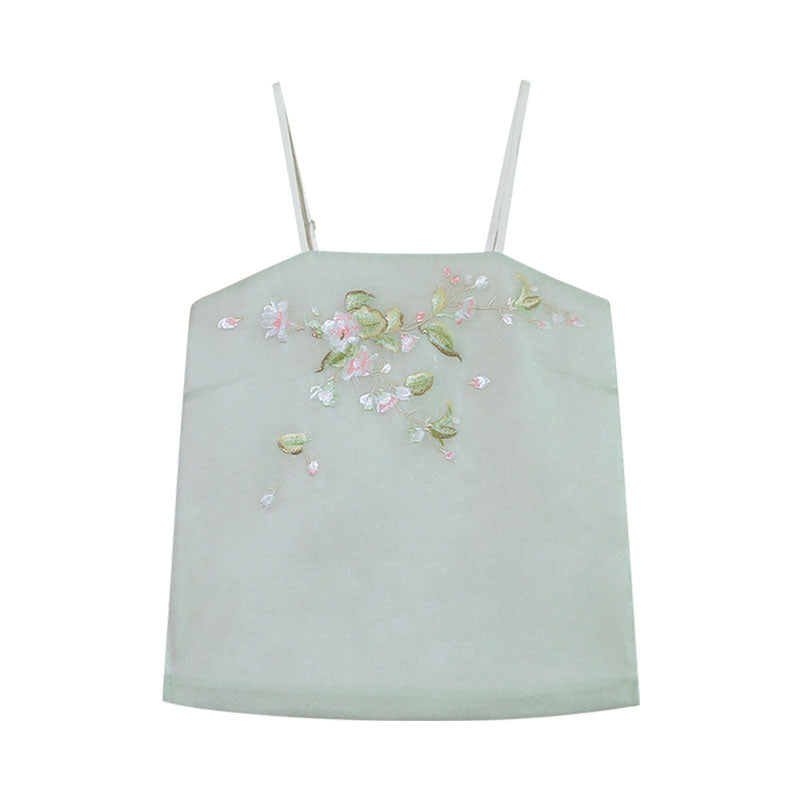 Spring Tale - Embroidered Floral Hanfu Chiffon Camisole-05